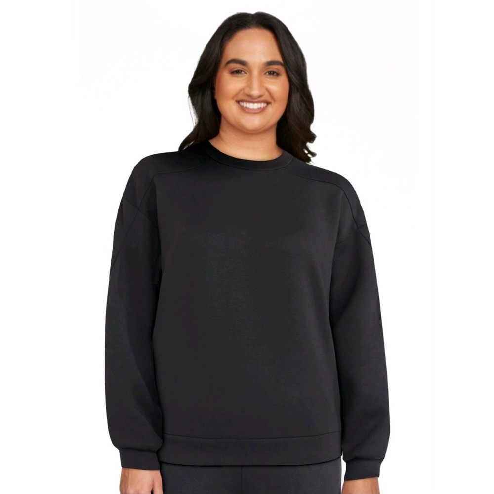 Avia Seamed Scuba Pullover Sweatshirt Crew Black Women Large 12-14 52469 - Picture 4 of 5